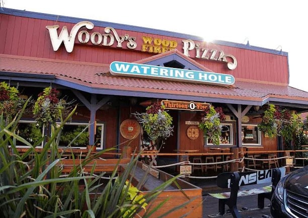 Outside view of Woodys Wood Fired Pizza and Watering Hole